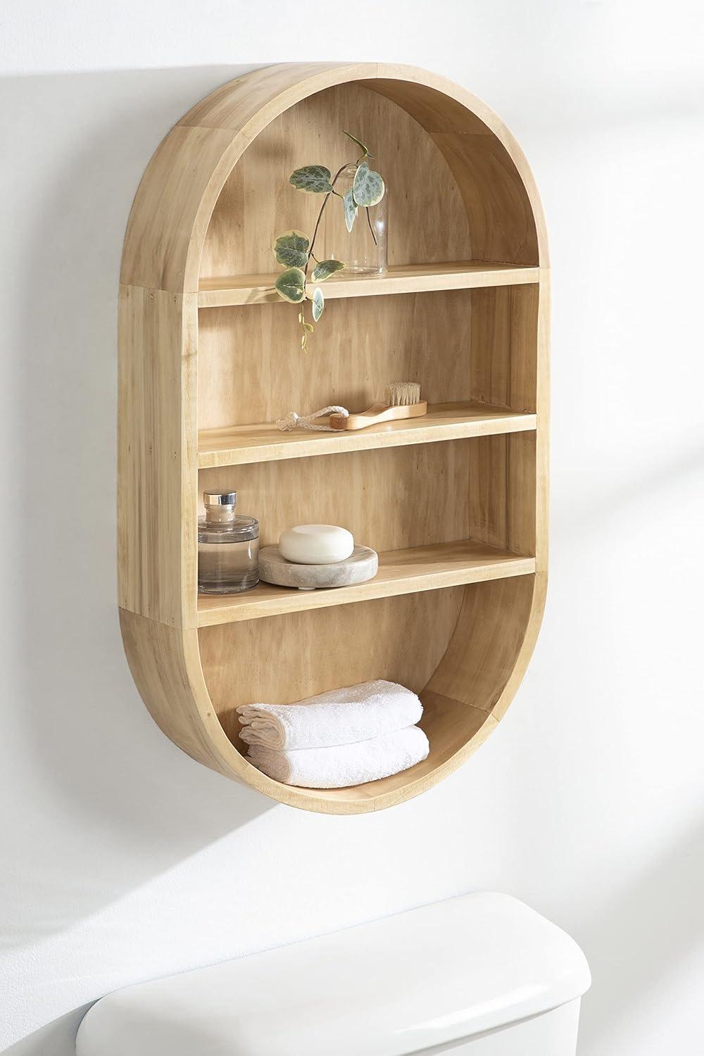 Minx Oval Solid Mango Wood Accent Wall Shelf