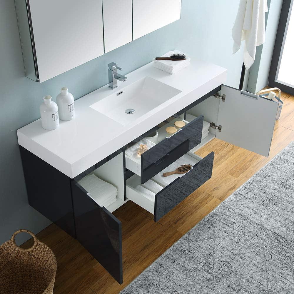 Fresca Valencia 60" Wall Mount Double Sink Bathroom Vanity with Top and Sinks (Faucets Not Included)