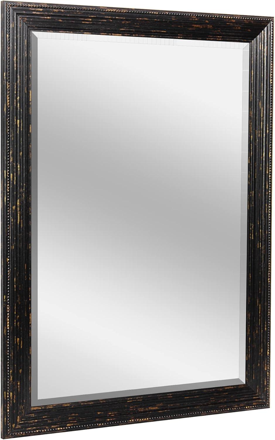 Head West 27.5 x 33.5 Beaded Frame Mirror with Beveled Edge - Black Wash