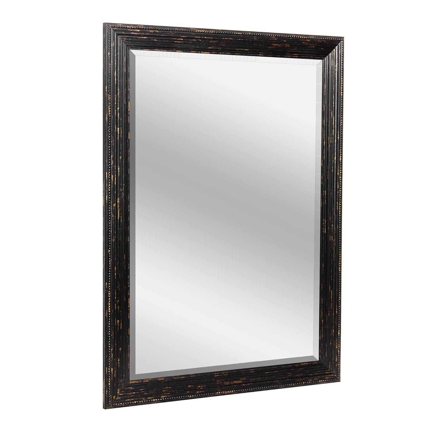 Head West 27.5 x 33.5 Beaded Frame Mirror with Beveled Edge - Black Wash