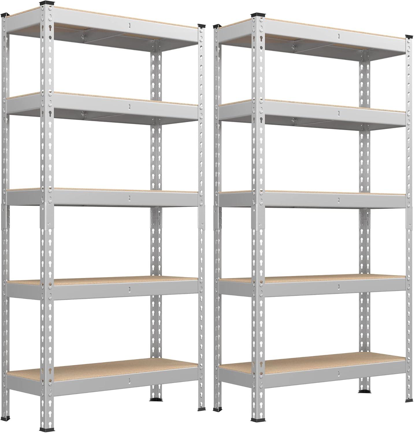 SONGMICS 5-Tier Storage Shelves Metal Garage Storage Boltless Assembly Adjustable Shelving Unit 11.8 x 29.5 x 59.1 inches Load 1929 lb for Shed Warehouse Basement Kitchen Silver