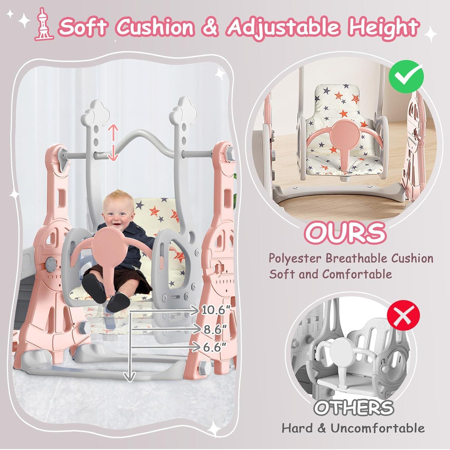 Suteck 4 in 1 Toddler Slide, Kids Slide with Climber and Swing Outdoor Indoor Slide Playset