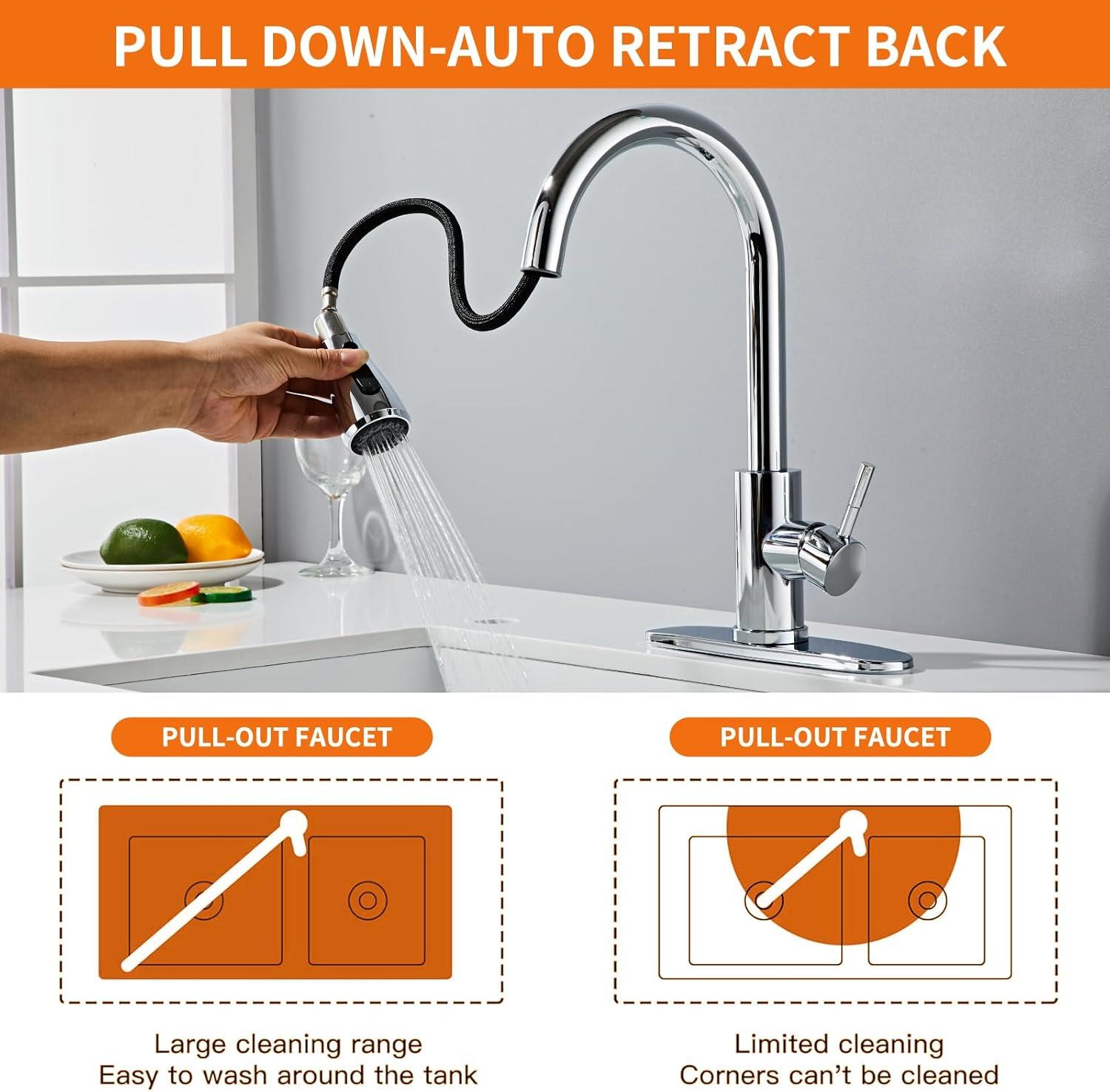 GAGALIFE Single Handle Pull Down Sprayer Kitchen Faucet High Arc Stainless Steel Faucet with 3-Function Sprayer JJL-CL-PT-SDP-C