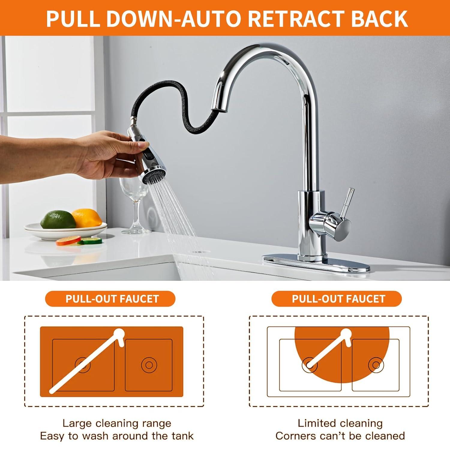 GAGALIFE Single Handle Pull Down Sprayer Kitchen Faucet High Arc Stainless Steel Faucet with 3-Function Sprayer JJL-CL-PT-SDP-C