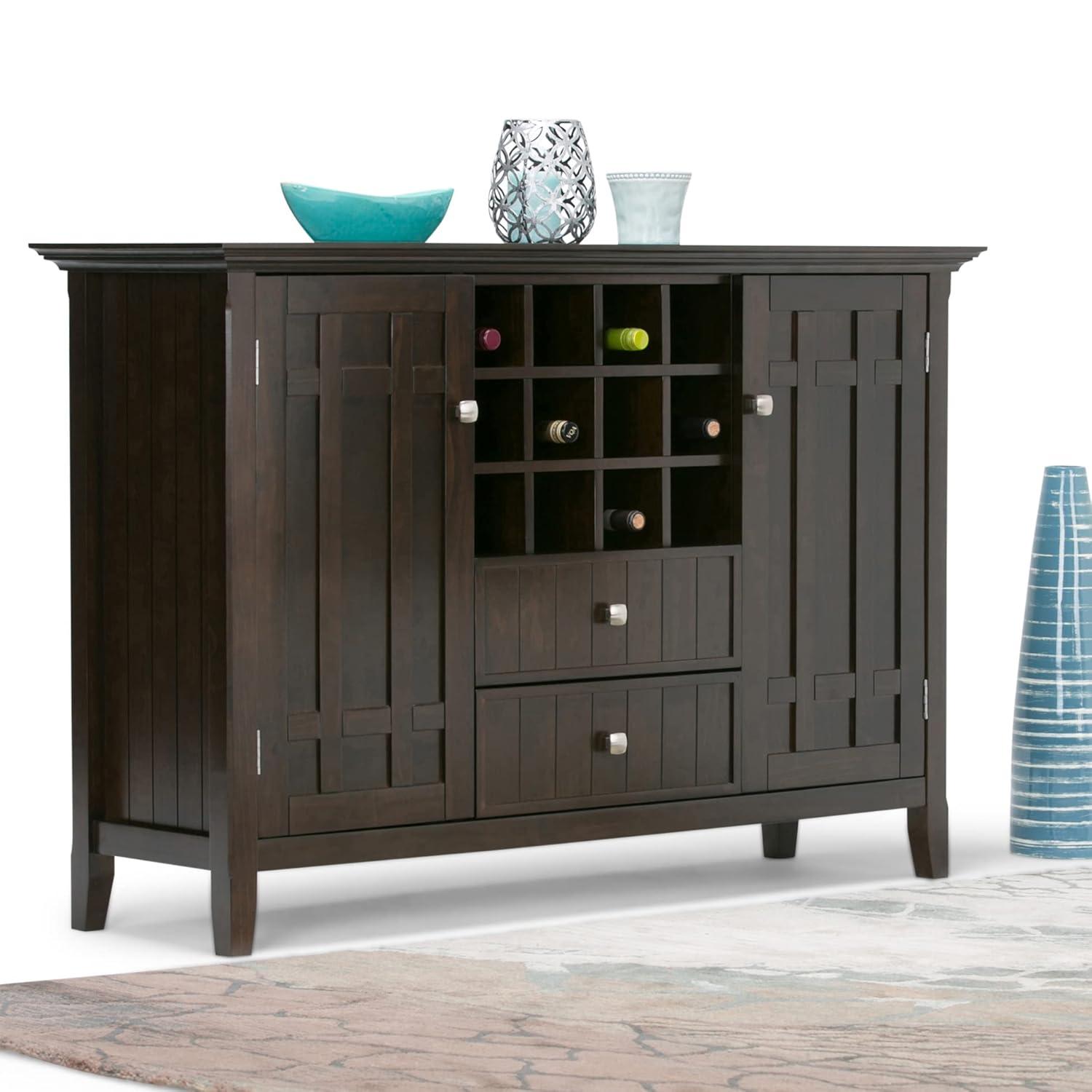 Simpli Home Bedford 54"W Solid Wood Sideboard Buffet and Wine Rack, 2 Drawers, and 2 Cabinets