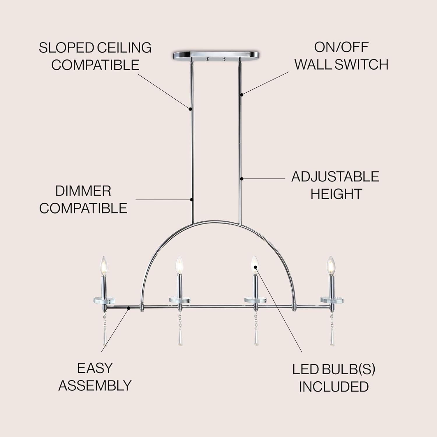 Doris 41" 4-light Linear Metal/Crystal LED Pendant, Chrome