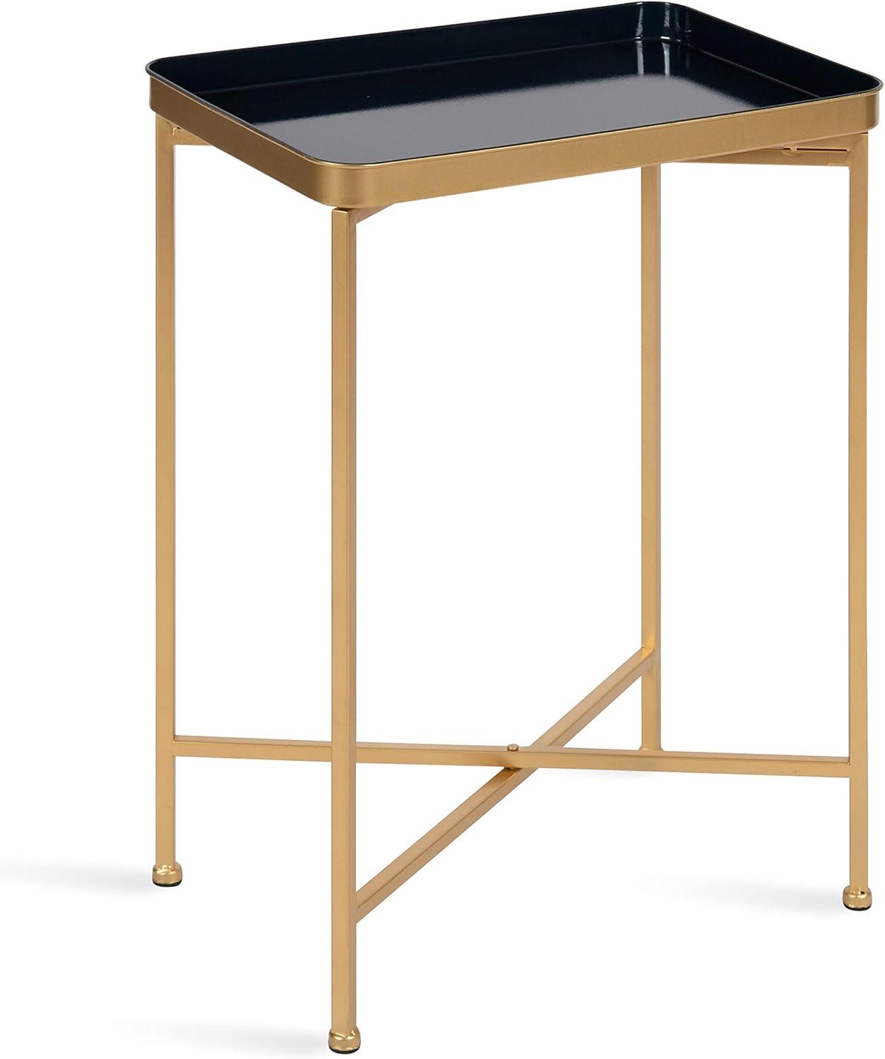 Kate and Laurel Celia Rectangle Metal Side Table, 18x12x26, Navy Blue and Gold