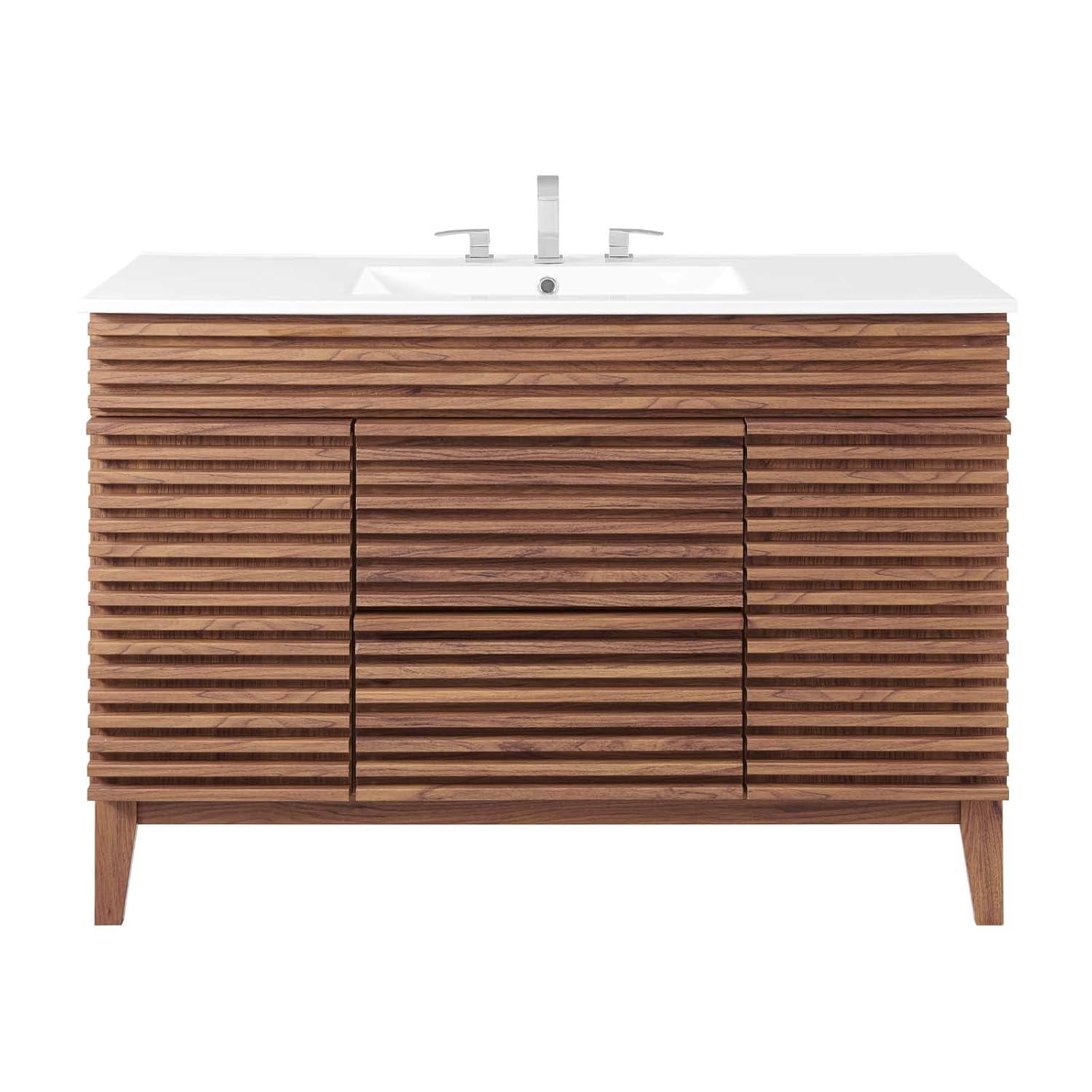 Modway Render 48" Modern Plastic Single Sink Bathroom Vanity in Walnut/White
