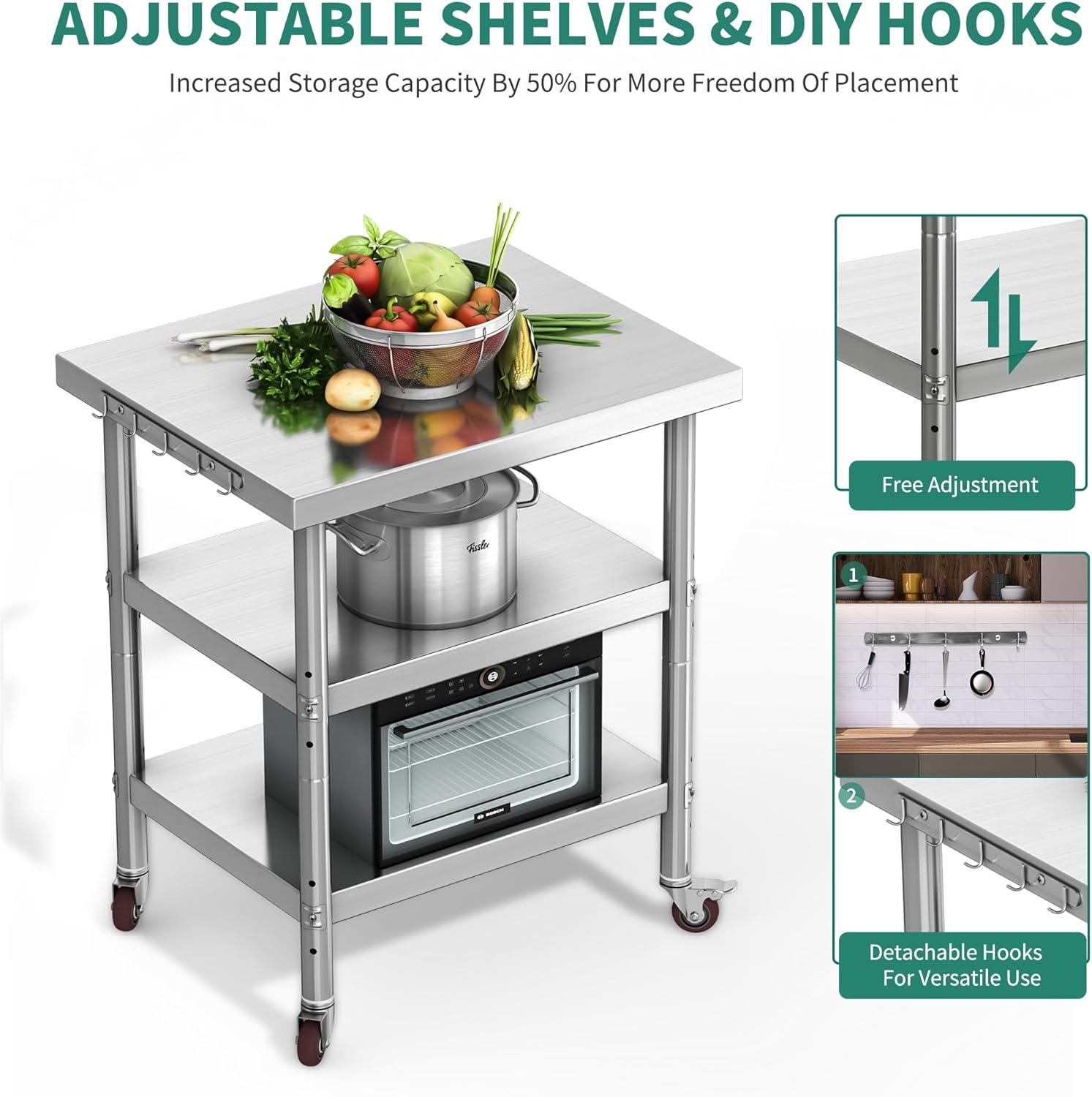 Dextrus 72" X 24" Stainless Steel Table with 3 Drawers, Work Table with Drawer