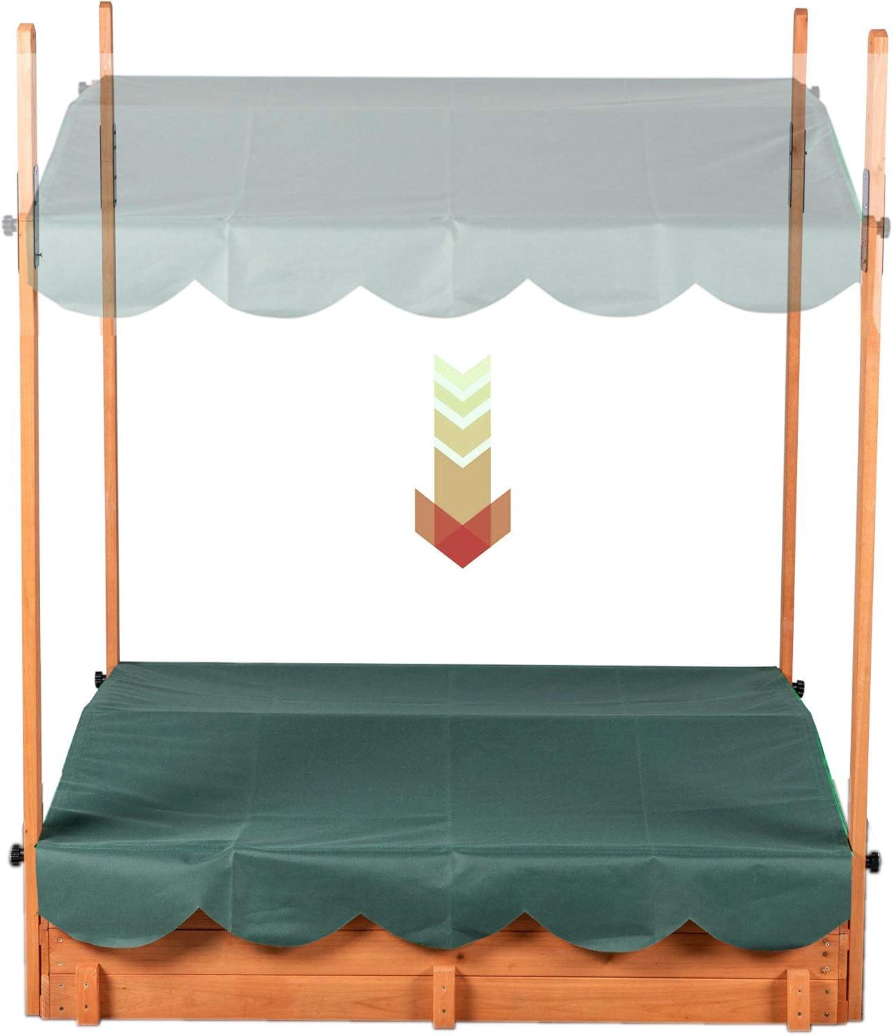 Wooden Outdoor Kids Sandbox Convertible Canopy Covered Sand Box Bench Seat Storage