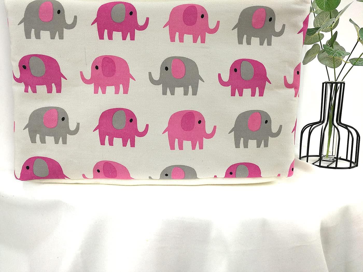 Elephant Print Rectangular Storage Bin Shelf Basket Canvas Fabric Toy Box,Waterproof Coating Nursery Hamper with Handles,Gift Basket for Home,Office,Clothes,Books(pink grey elephant)