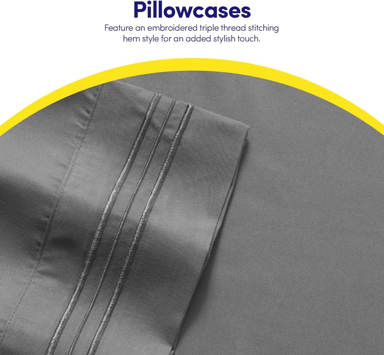 1500 Supreme Collection Twin XL Sheet Sets Gray - 3 Piece Bed Sheets and Pillowcase Set for Twin XL Mattress - Extra Soft, Elastic Corner Straps, Deep Pocket Sheets, Twin XL Gray