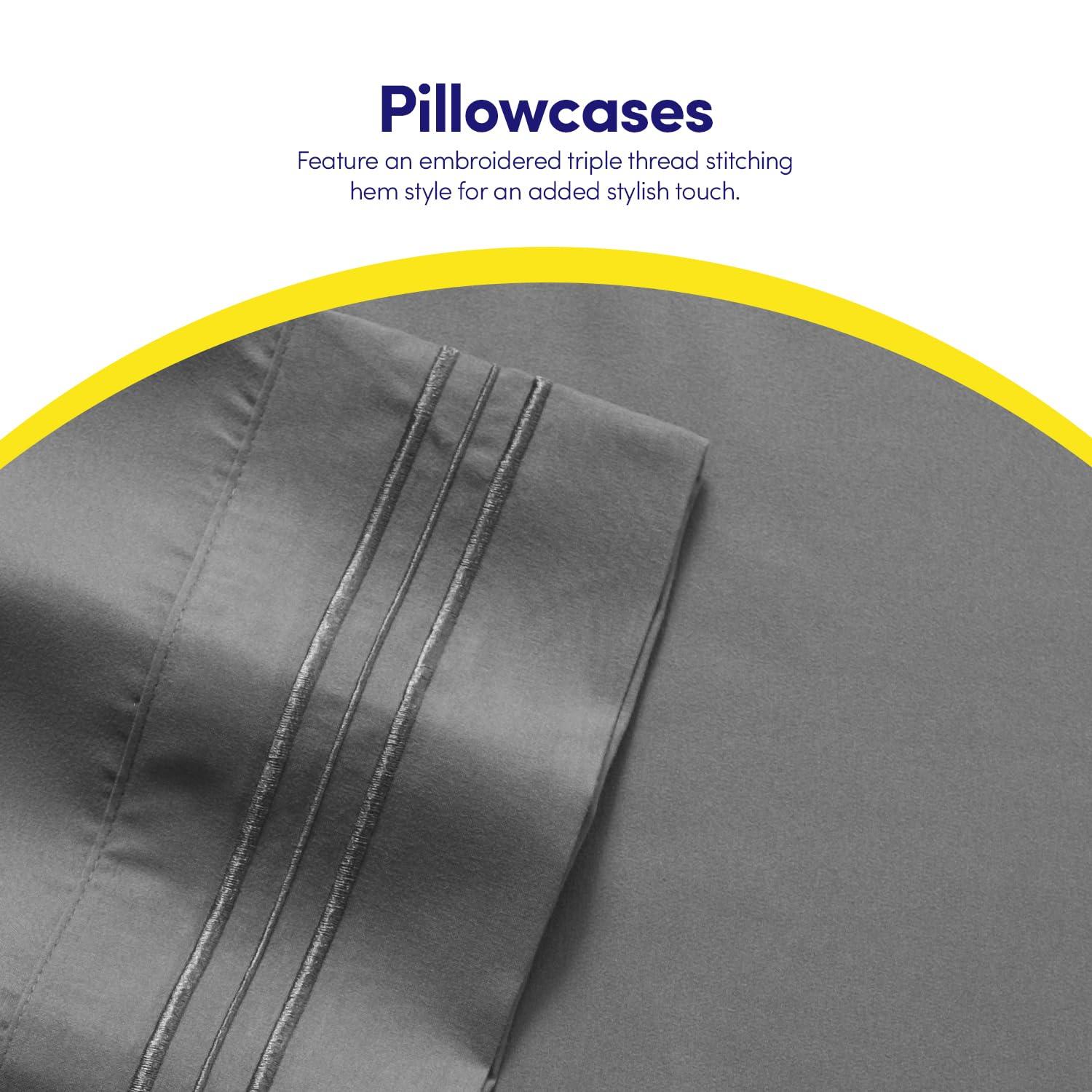 1500 Supreme Collection Twin XL Sheet Sets Gray - 3 Piece Bed Sheets and Pillowcase Set for Twin XL Mattress - Extra Soft, Elastic Corner Straps, Deep Pocket Sheets, Twin XL Gray