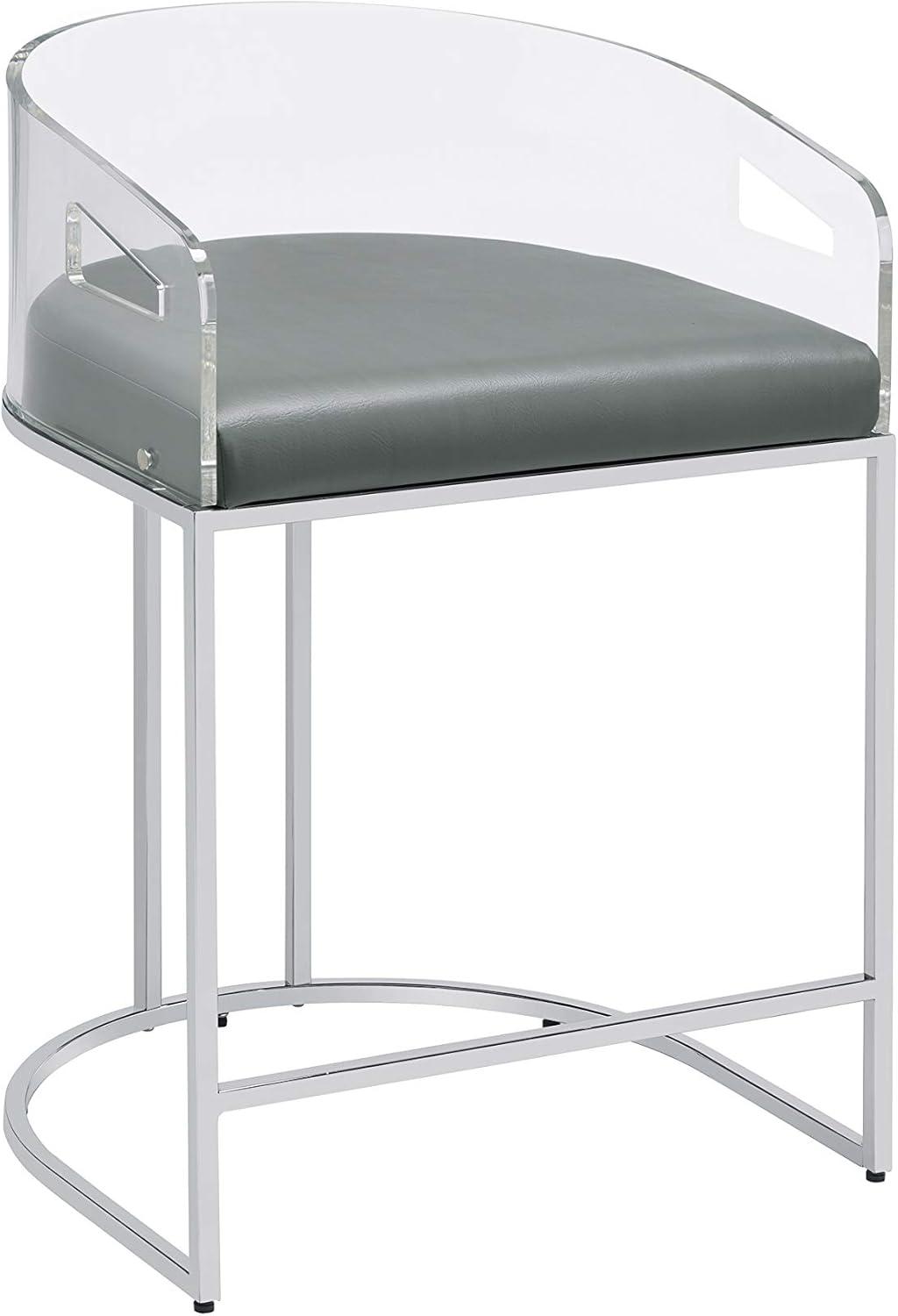 Transitional Thermosolis Counter Stools with Acrylic Back, Grey and Chrome