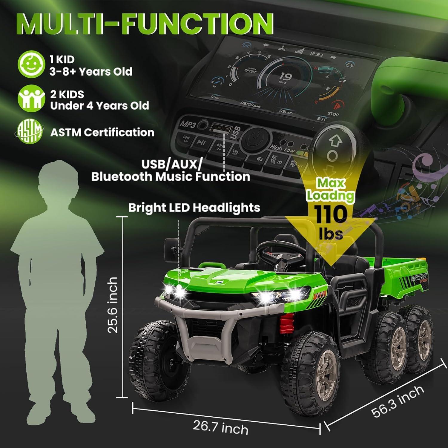 4 Wheels 24V Ride on Dump Truck Toys 2 Seater Kids Ride On UTV Car with Remote Control,Electric Dump Bed