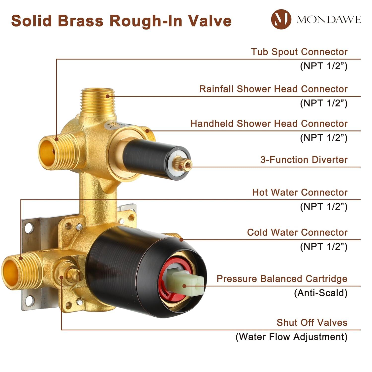 mondawe Calliope Wall Mounted 2-Function Retro Pressure-Balanced Shower System with 3 Setting Handheld MD-A3815-ORB