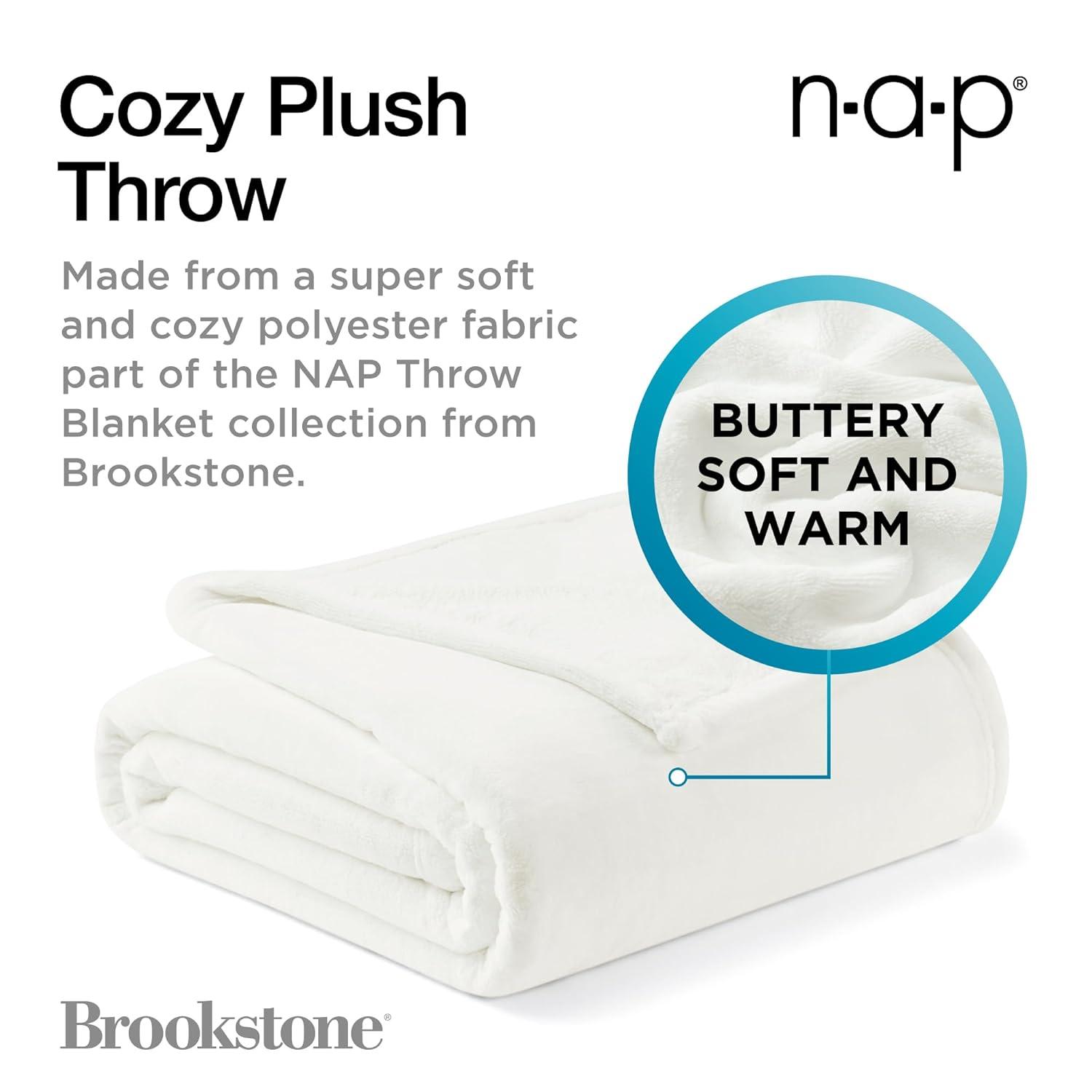 Brookstone Nap Plush Throw 60x70, Solid, White, Adult
