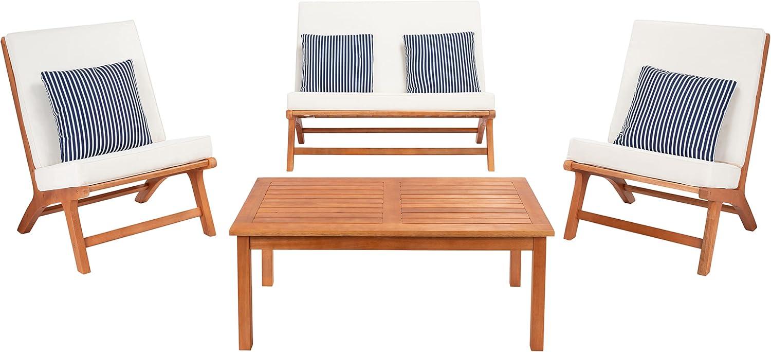 Chaston 4 Piece Living Set - Indoor/Outdoor - PAT7044 - Natural/Beige + Thin Stripe Pillow - Safavieh