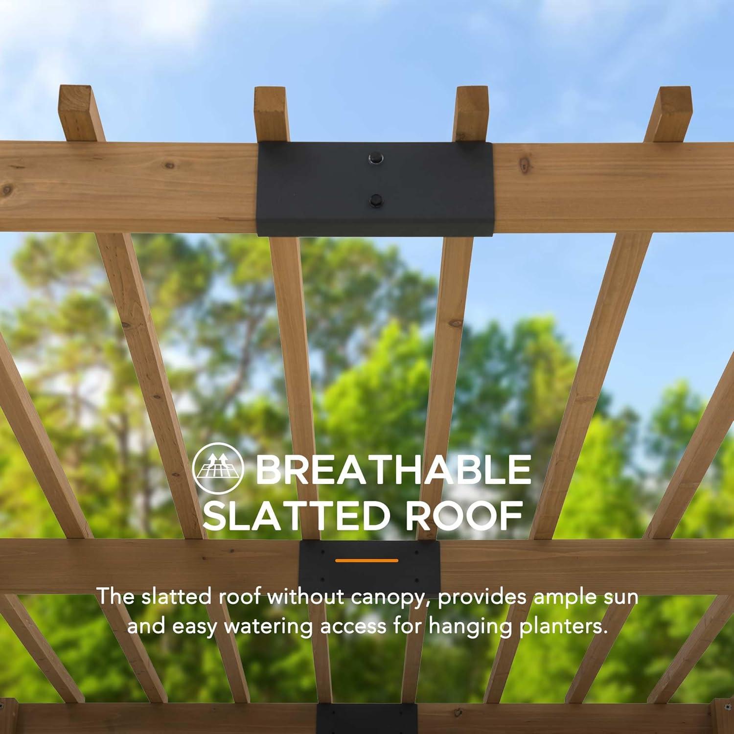 Sunjoy Cedar Pergola 10 x 11 ft. Wooden Hot Tub Pergola with Adjustable Canopy and Privacy Screen