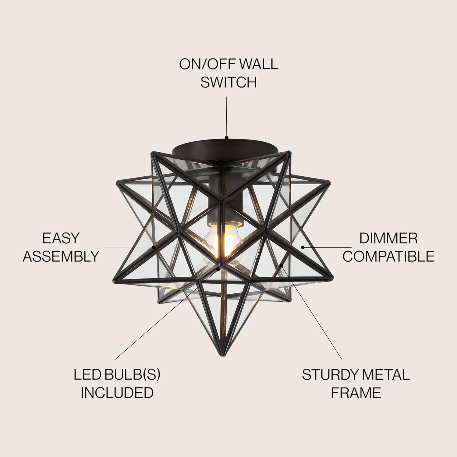 Stella 12" Moravian Star Metal/Clear Glass LED Flush Mount, Oil Rubbed Bronze