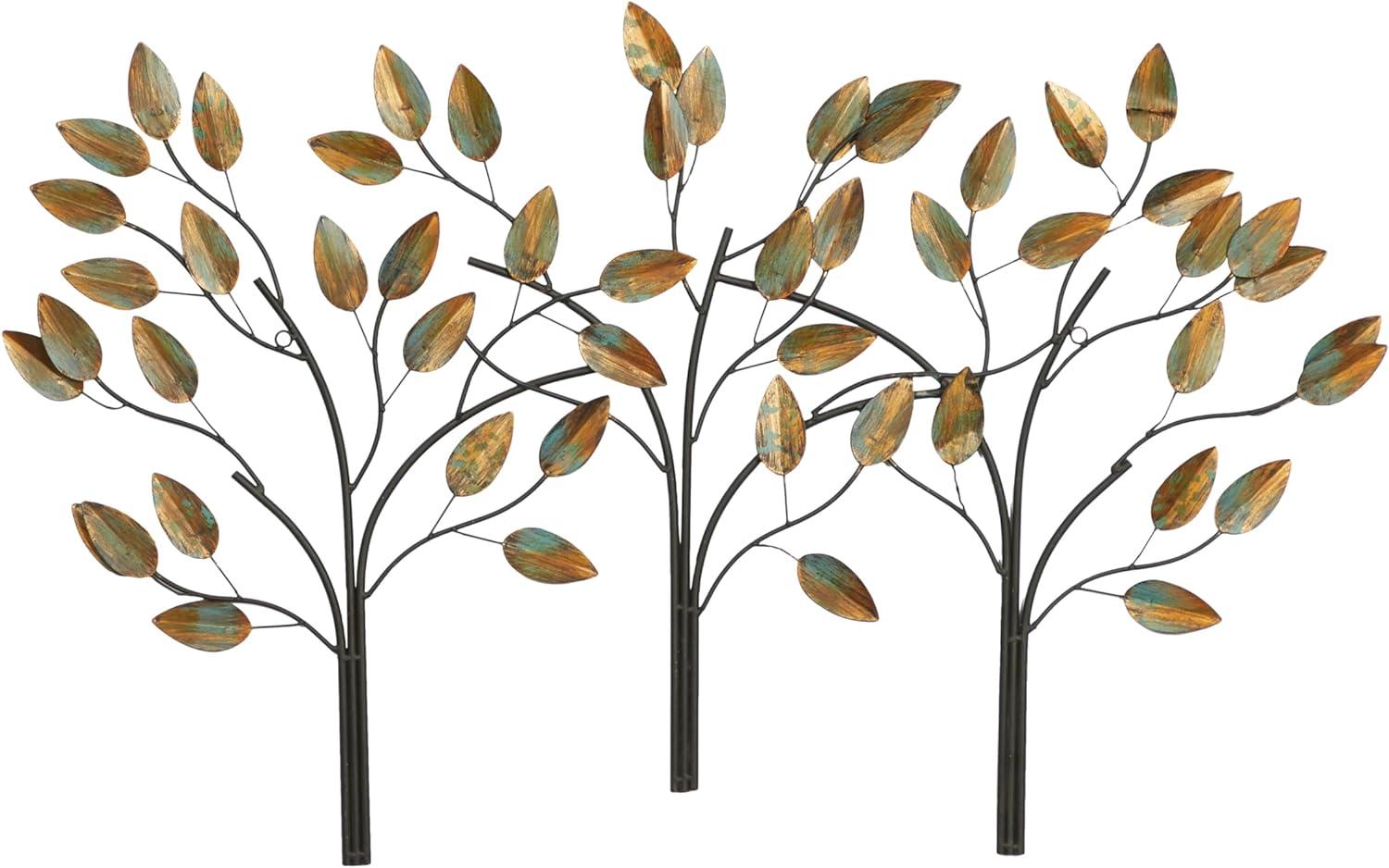 Elegant Brown Metal Tree Cluster Wall Sculpture 48" x 27"