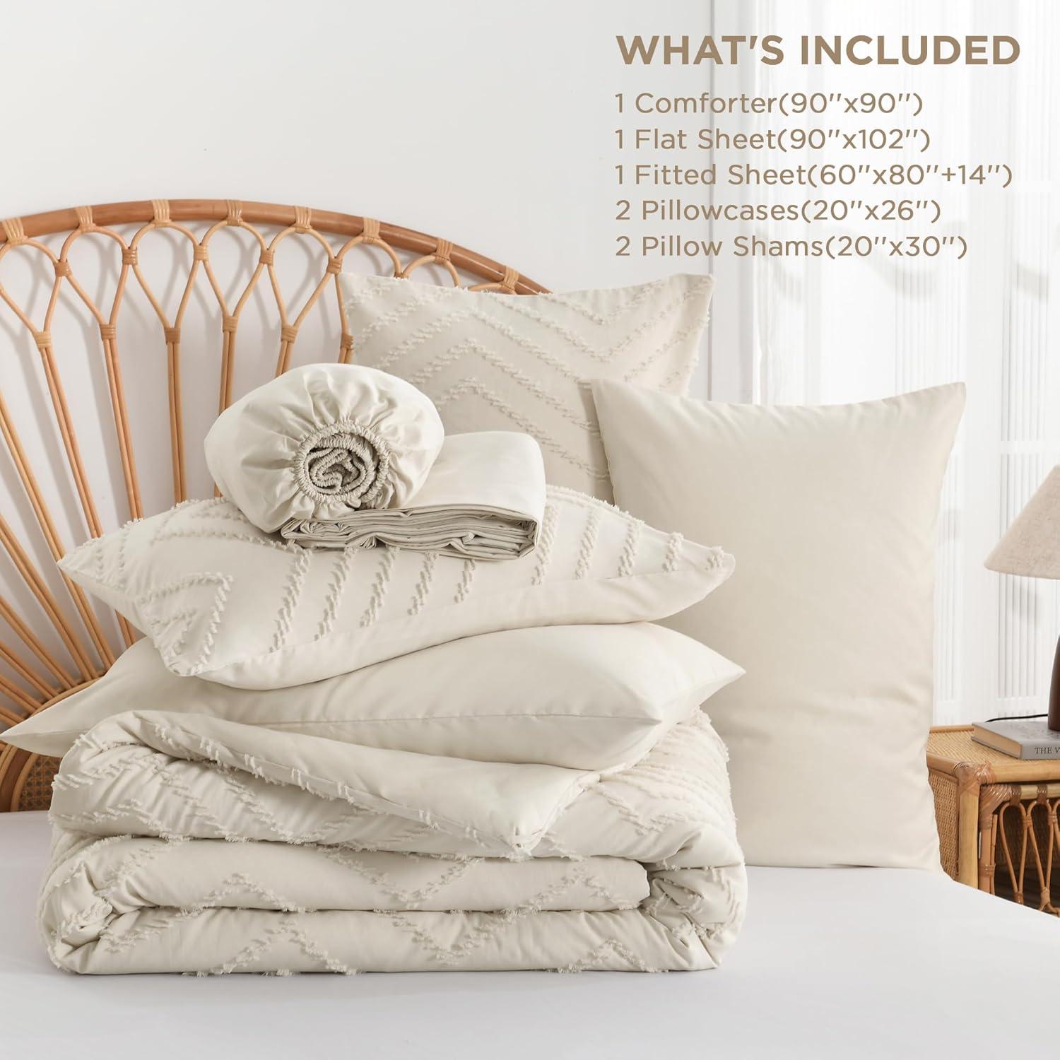 Andency Emerald Dark Green Comforter Set Full, Bed in a Bag 7 Pieces Boho Tufted Bedding Set, All Season Bed Sets with 1 Comforter, 2 Pillow Shams, 2 Pillowcases, 1 Flat Sheet, 1 Fitted Sheet