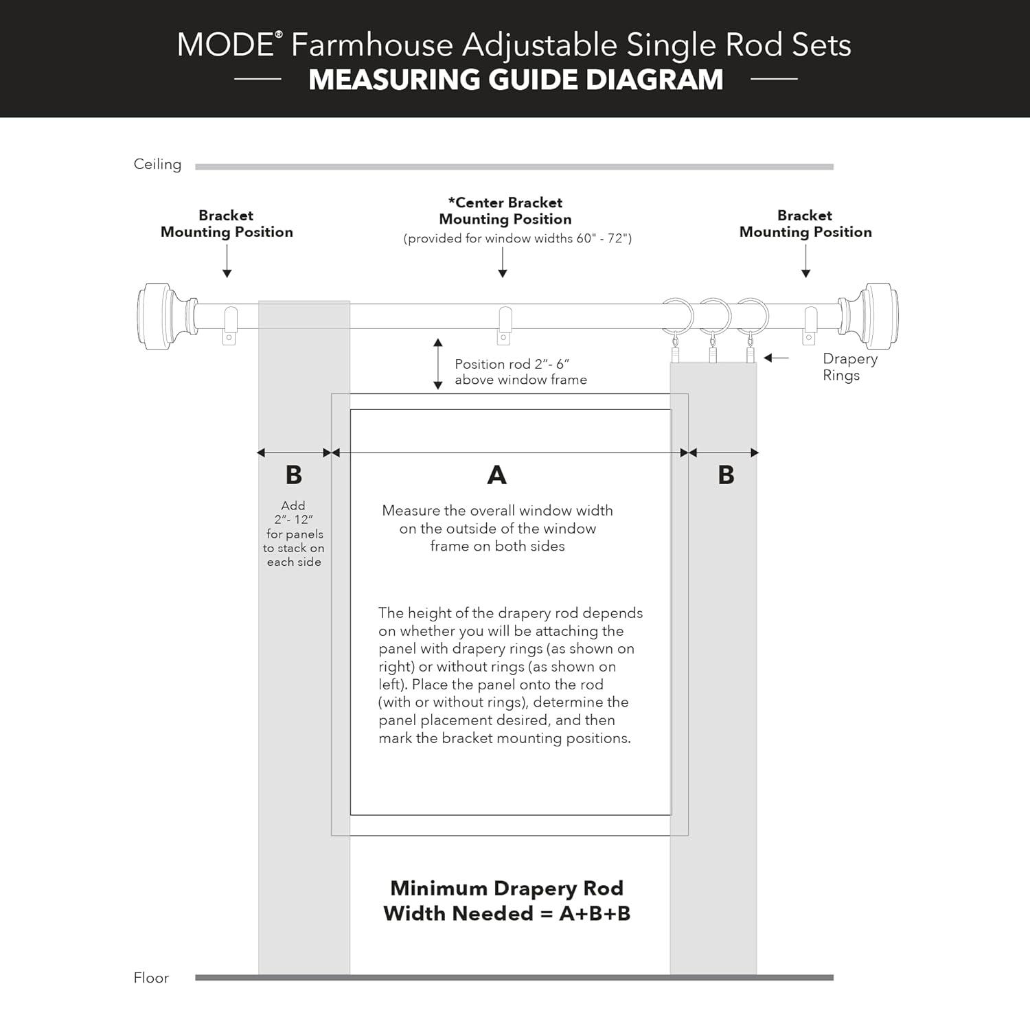 MODE Mode Farmhouse Collection 1 1/8 in Diameter Curtain Rod Set with Cottage Square Finials and Steel Wall Mounted Adjustable Rod