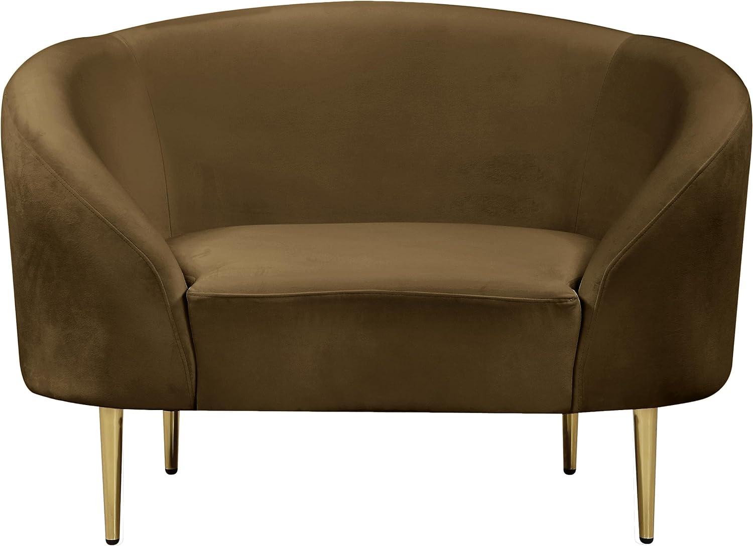 Elegant Brown Velvet Barrel Chair with Gold Metal Legs