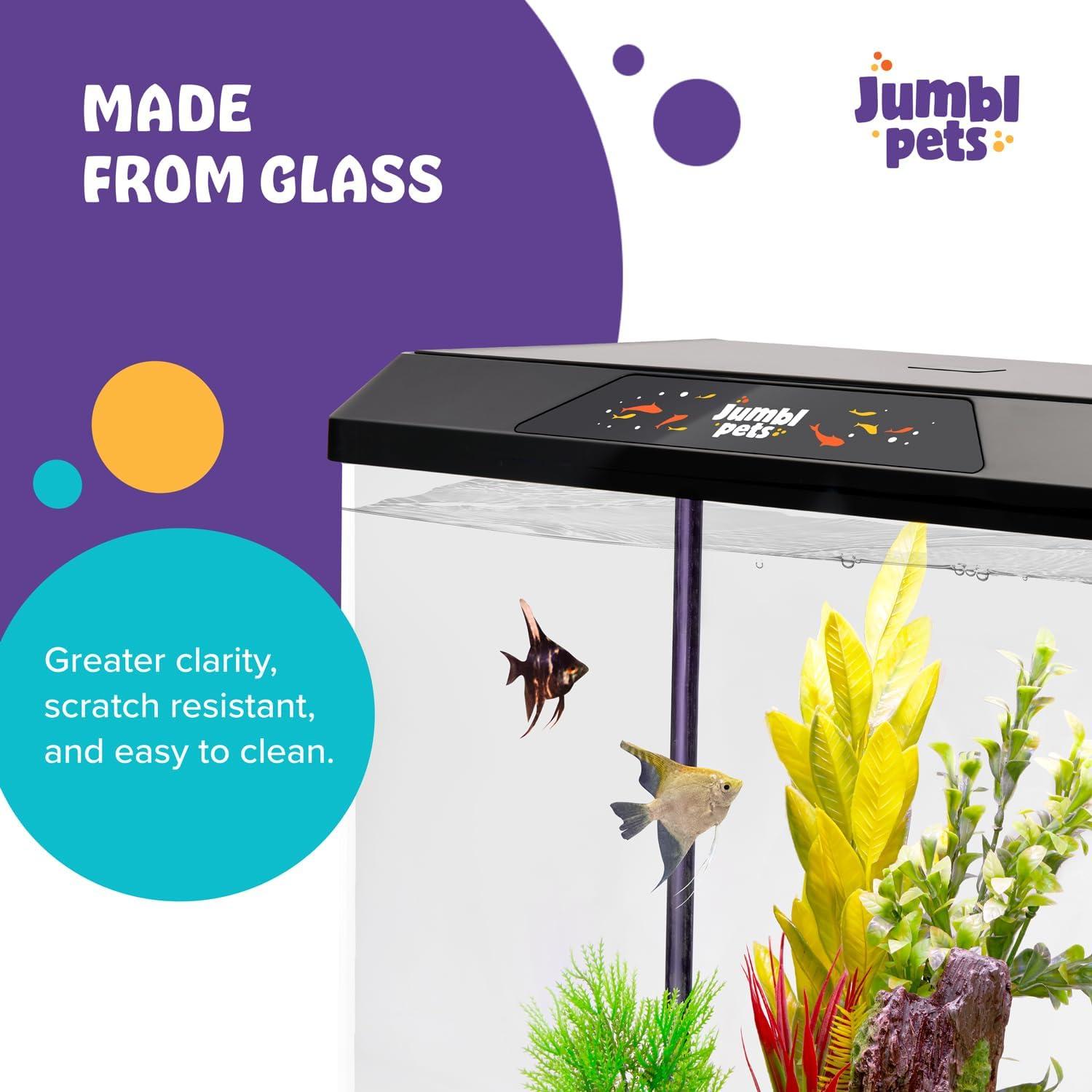 JumblPets Starter Fish Aquarium Kit, Beginner Glass Fish Tank Kit w/LED Lighting & More (4 Gallon)