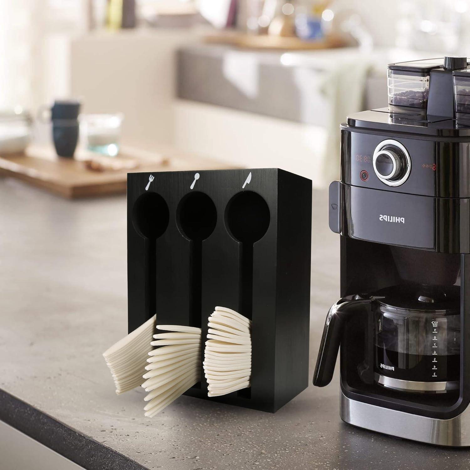 Mind Reader Mind Reader Utensil Dispenser, Silverware Organizer, Plastic Fork and Spoon DIspenser, Kitchen, 7"L x 5.75"W x 6"H, Black