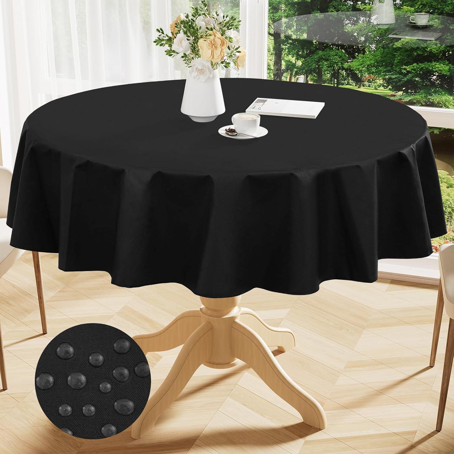 Romanstile Round Tablecloth 60inch Black Polyester Table Cloths Wrinkle Resistant Washable Fabric Table Cover for Wedding Party Restaurant Buffet Table
