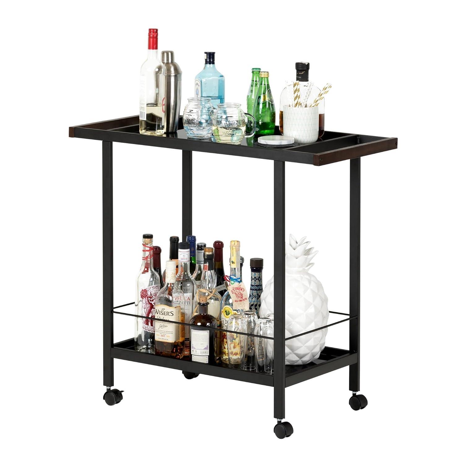 City Life Metal Bar Cart On Wheels Black - South Shore