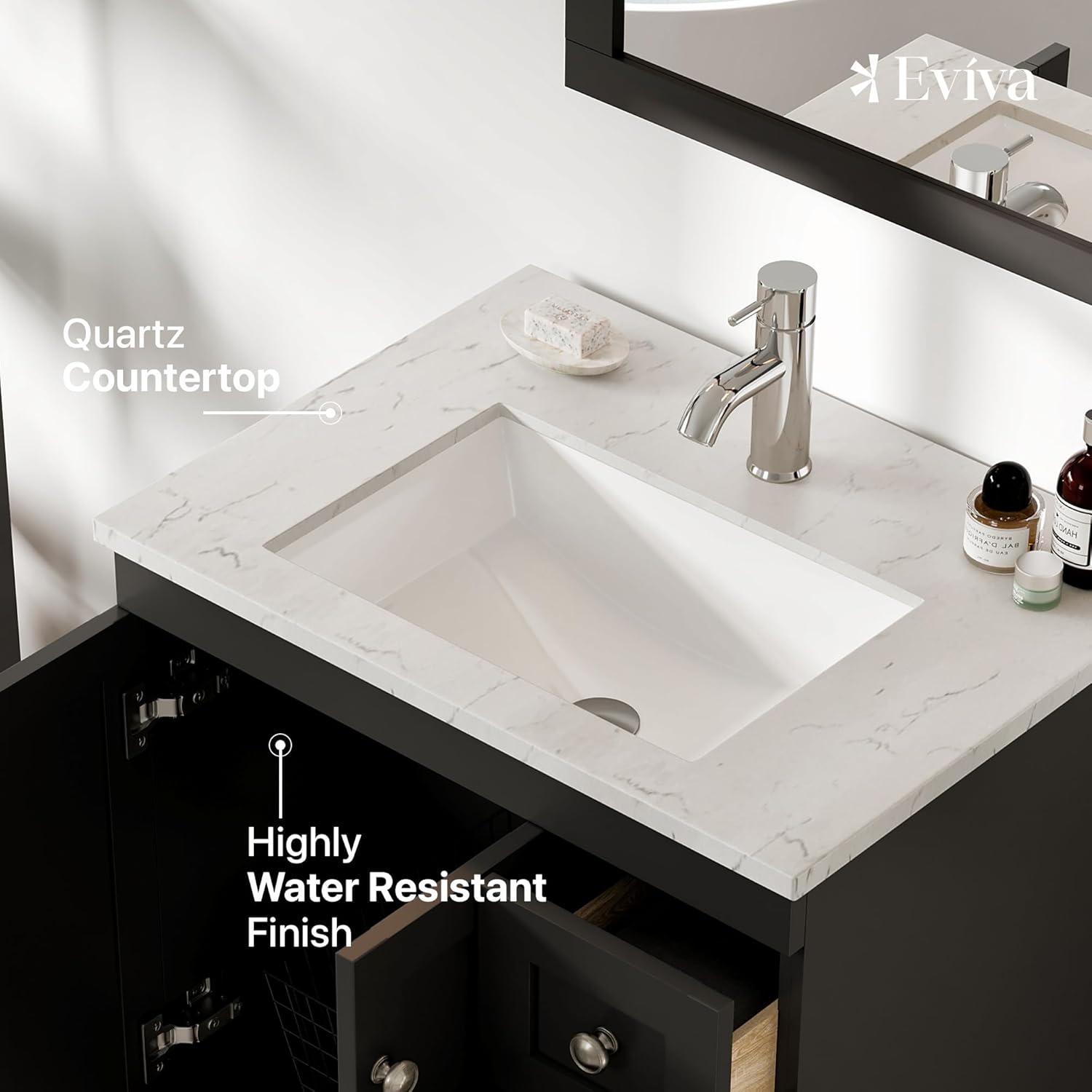 Eviva Acclaim C. 28" Transitional Espresso Bathroom Vanity with White Carrara Quartz Countertop