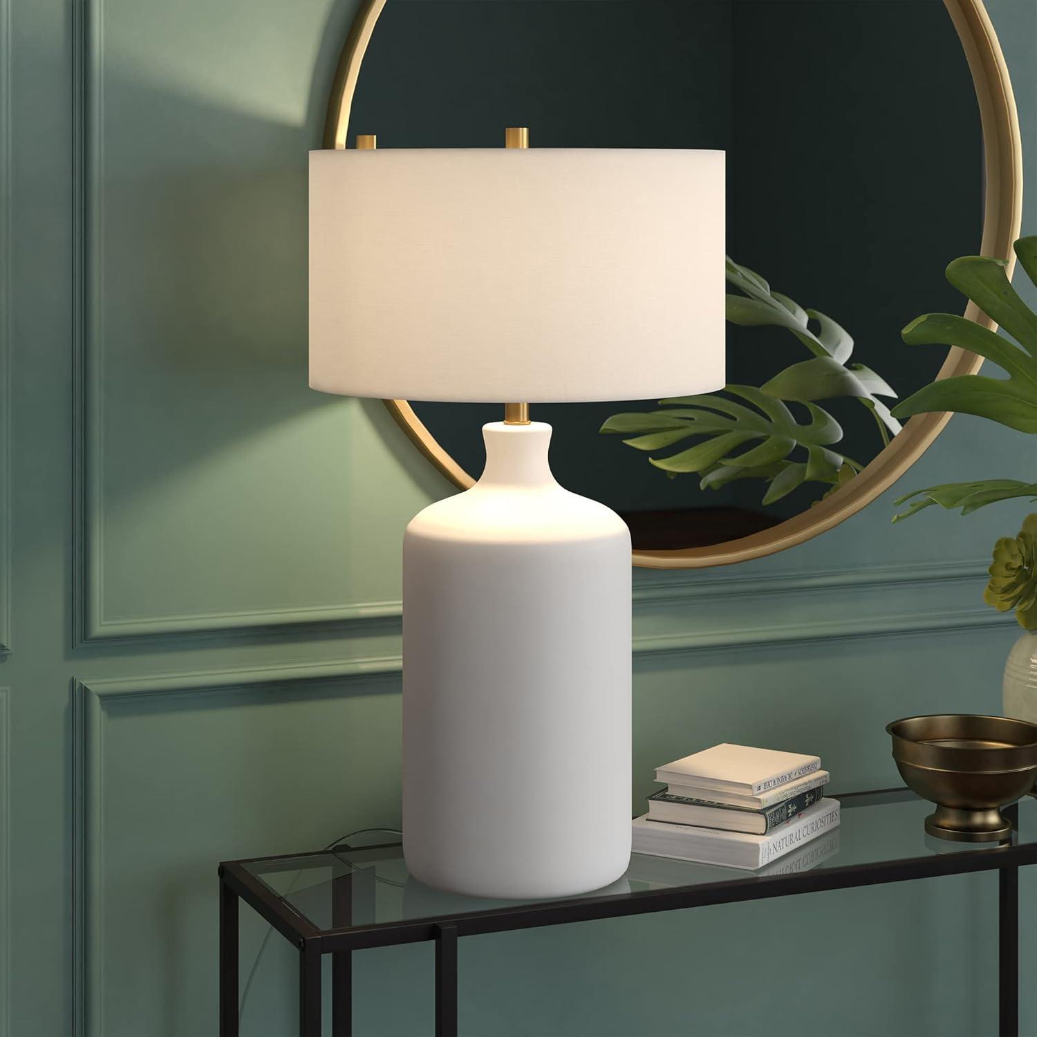 Evelyn&Zoe Sloane 29" Transitional Ceramic Table Lamp with White Drum Fabric Shade