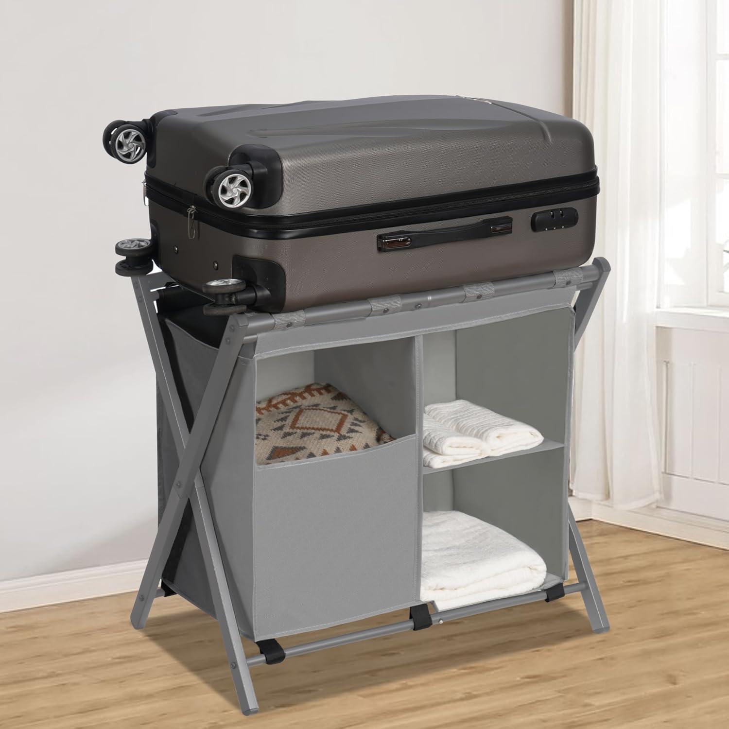 IFBECT Steel folding Luggage Rack with Laundry Bag