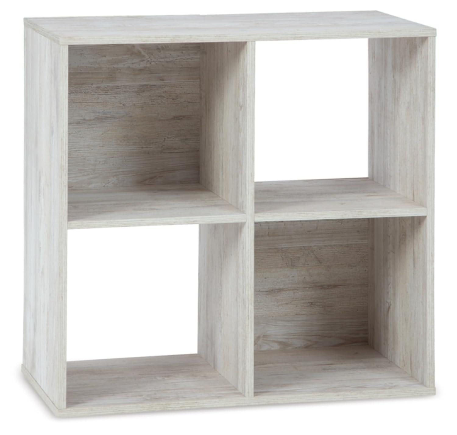 Signature Design by Ashley 23.82" Paxberry 4 Cube Organizer Whitewash: Modern Laminated Bookshelf, Storage Display