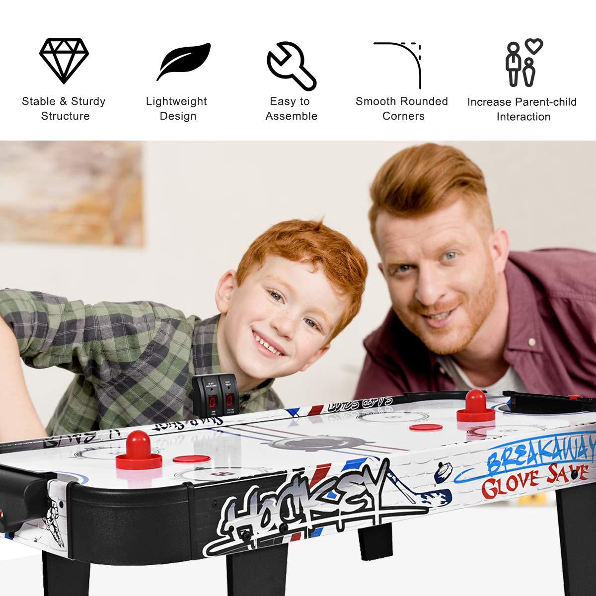 Costway 42''Air Powered Hockey Table Game Room Indoor Sport Electronic Scoring 2 Pushers