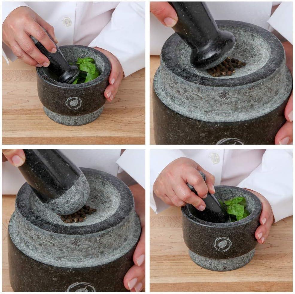 Mortar and Pestle Large Set - Laevo Black Granite Stone Spice Grinder, 2.1 Cup Capacity, 5.5 Inches - Reversible Molcajete Mexicano - Guacamole, Spices - Large Mortar and Pestles Set