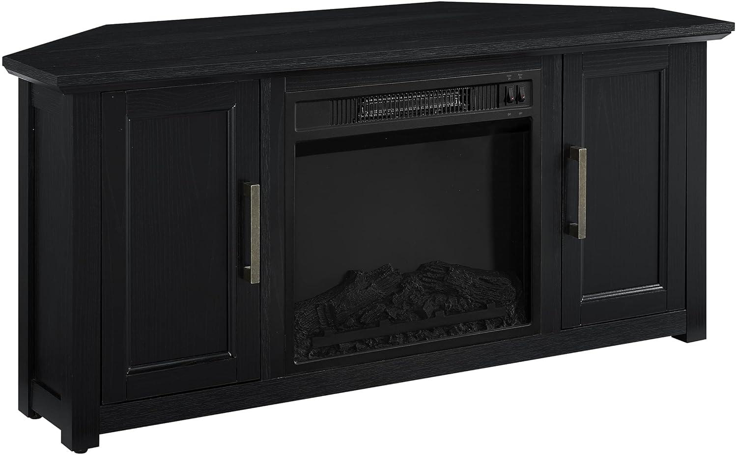 Crosley Camden Corner TV Stand for TVs up to 50" with Fireplace Black : Mid-Century Modern, Adjustable Shelves, Cable Management