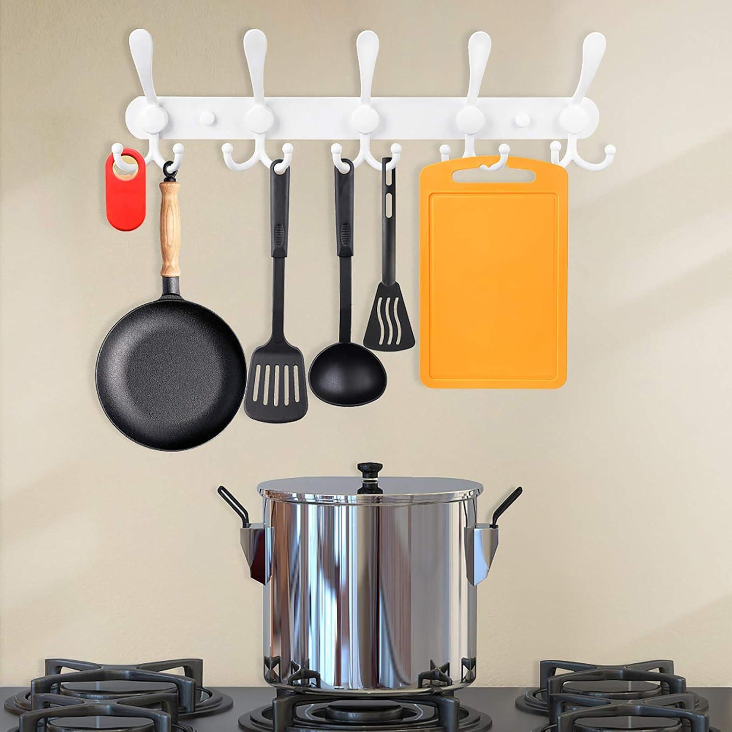 White Aluminum and Stainless Steel Wall Mounted Coat Rack with 15 Hooks