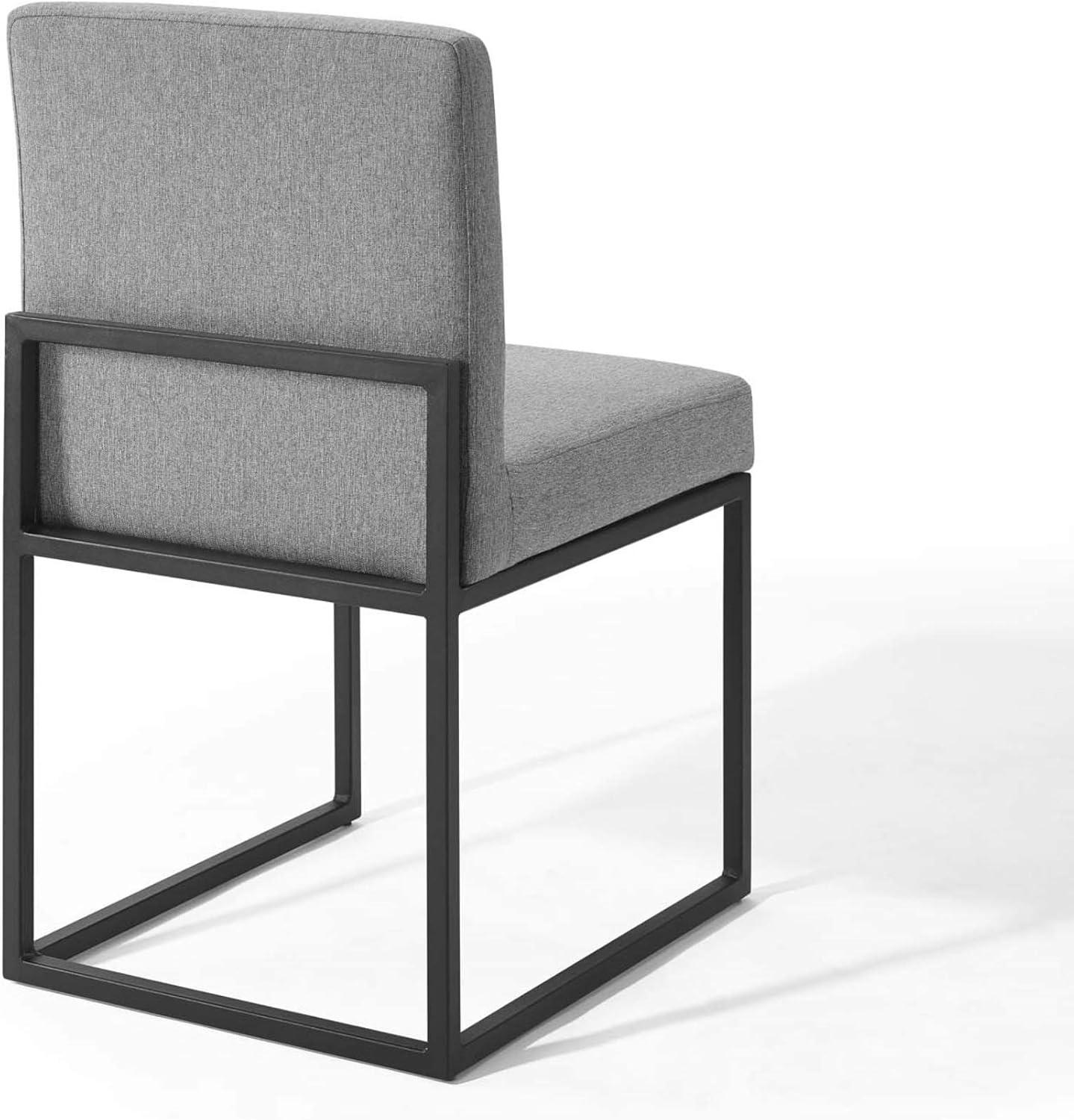 Modway Carriage Channel Tufted Sled Base Upholstered Fabric Dining Chair, Black Light Gray