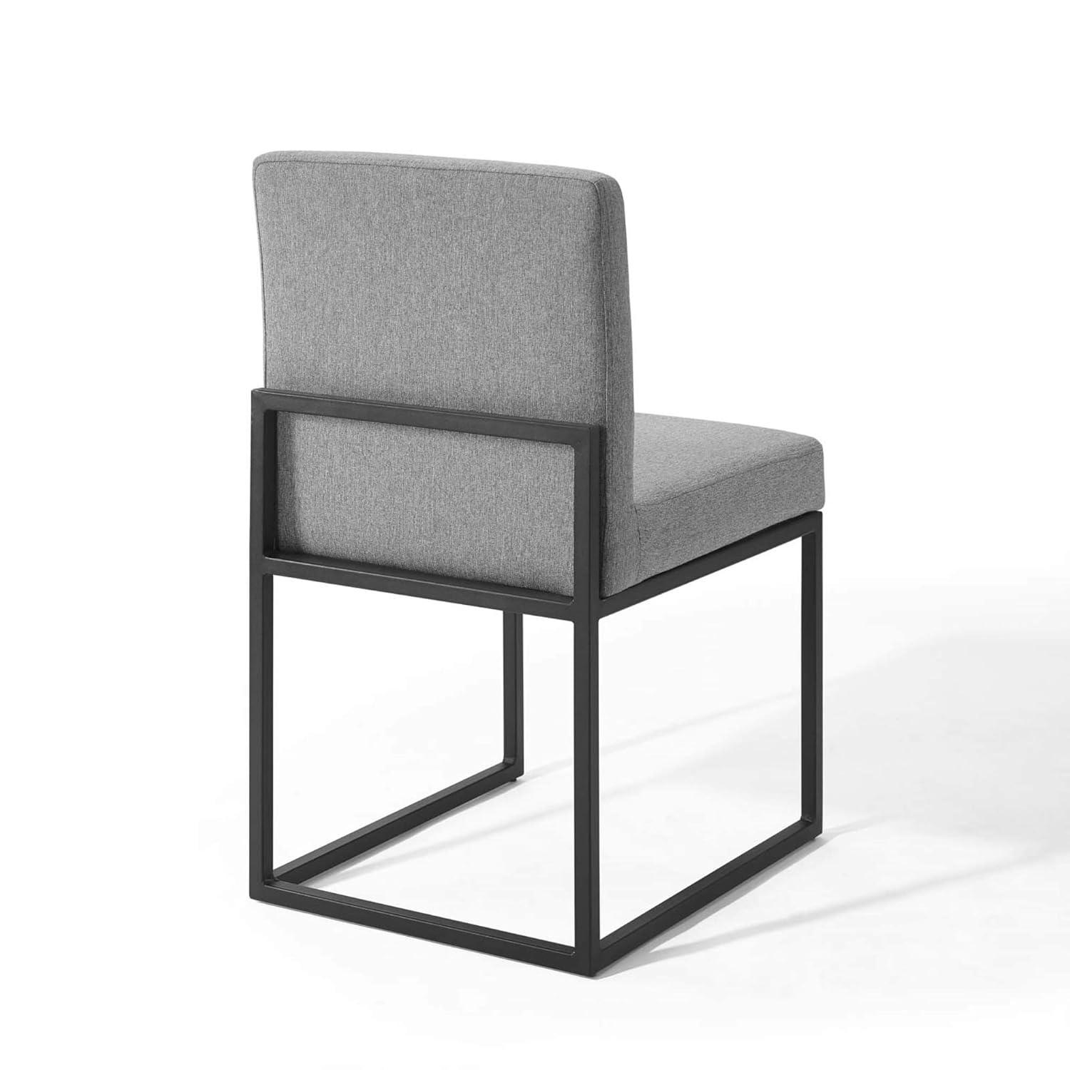 Modway Carriage Channel Tufted Sled Base Upholstered Fabric Dining Chair, Black Light Gray