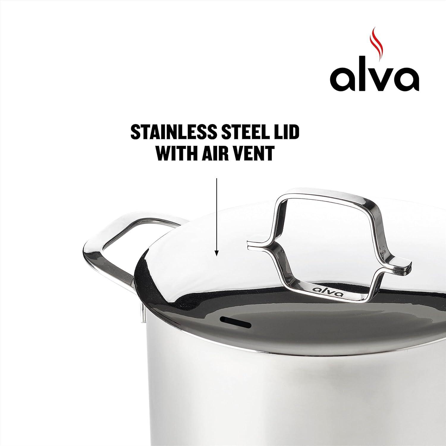 Alva Maestro Stainless Steel Casserole Dish Pot with Lid Non Toxic Soup & Stock Pot PFAS, PFOA & PFTE Free, Kitchen Pot, Pasta Pot, Canning Pot, Induction Safe, Add to Your Pots and Pans Set