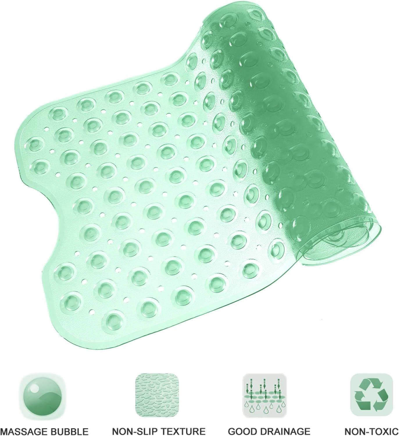 Bathtub and Shower Mats, Extra Long Non-Slip Bath Mat 39 x 16 Inch, Machine Washable Bath Tub Mat with Suction Cups & Drain Holes for Bathroom, Pale Green