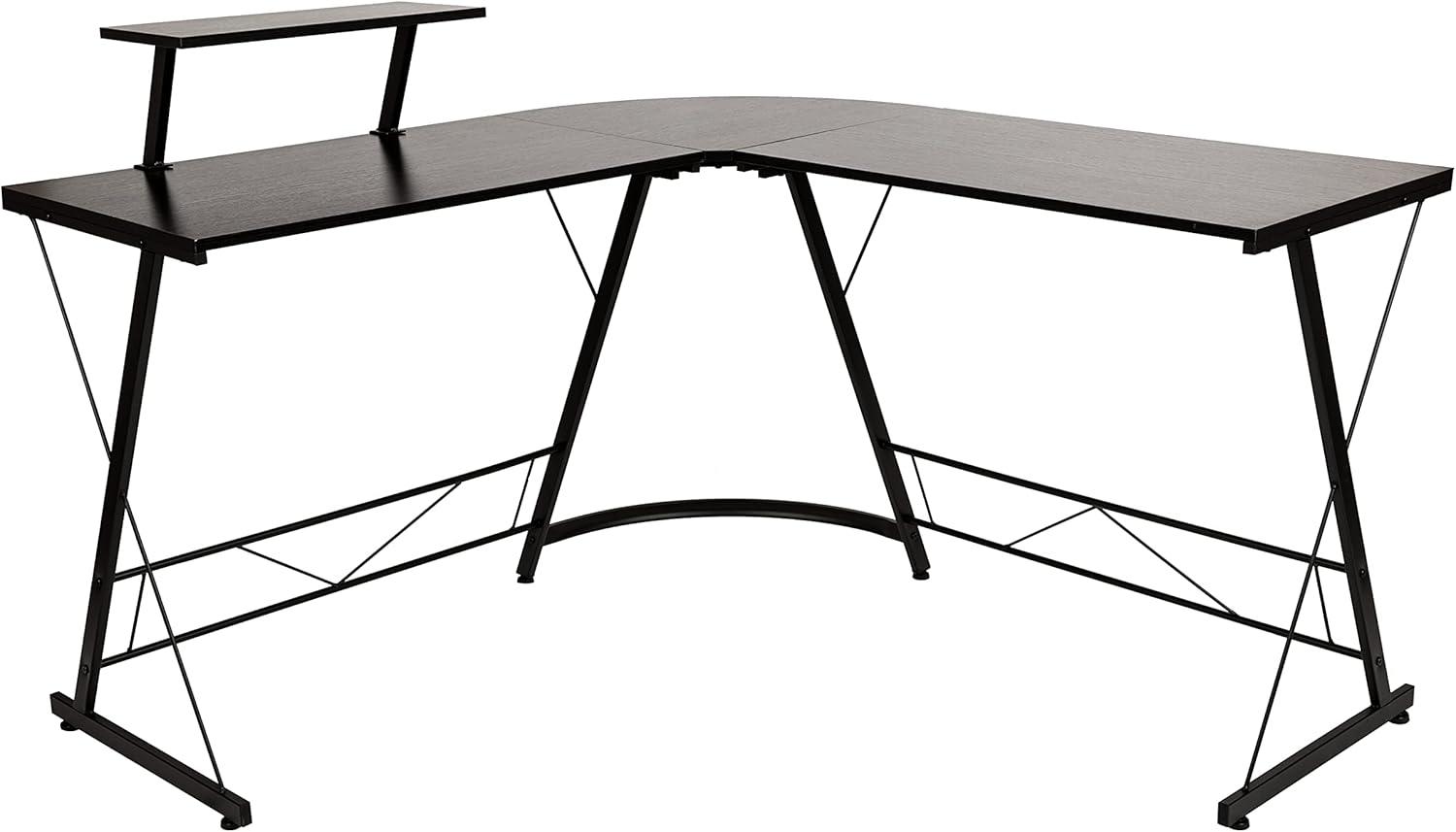 Flash Furniture L-Shaped Desk 71.5" Computer Corner Desk, Home Office Corner Desk, Gaming Desk, Space Saving, Easy to Assemble, Black/Black