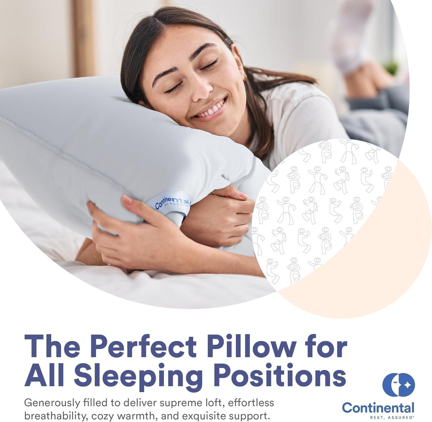 ContinentalBedding Continental Bedding 1-Pack Soft Down Pillow, 550FP, 75% Down 25% Feather, Cotton Cover, Standard, Queen, King Size