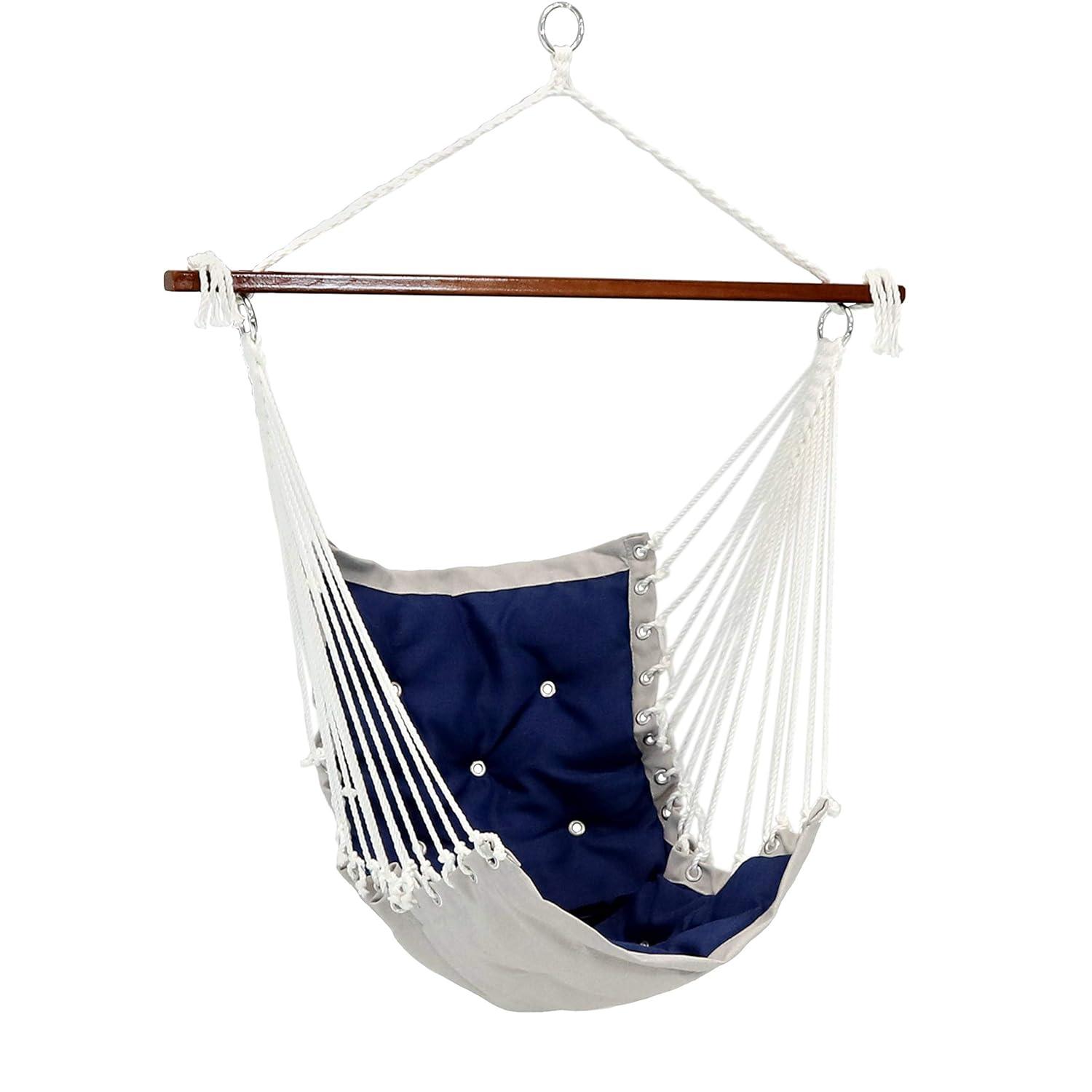 Sunnydaze Large Tufted Victorian Hammock Chair Swing for Backyard and Patio -  300 lb Weight Capacity - Sea Grass