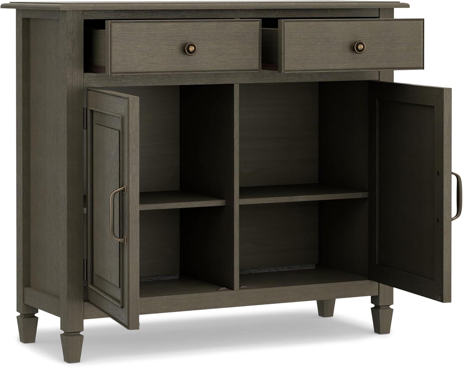 Simpli Home Connaught 40"W Solid Wood 2-Shelf Entryway Storage Cabinet with 2 Storage Drawers