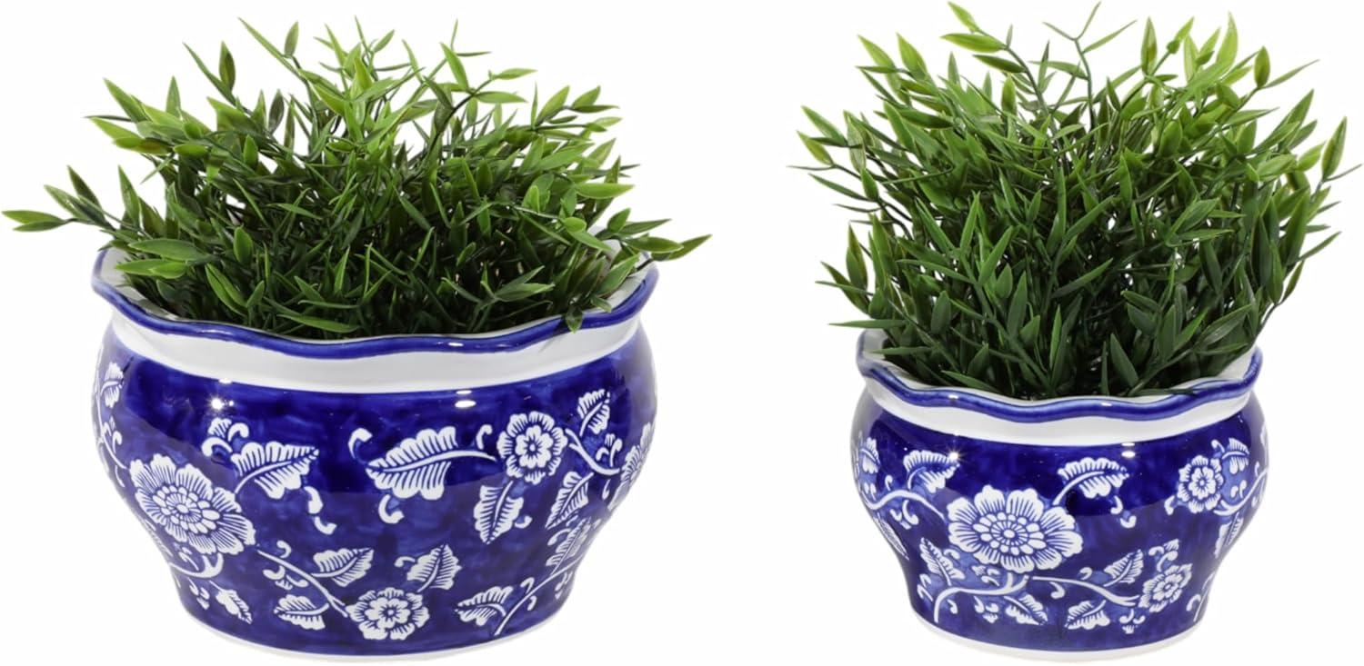 Sagebrook Home 2pc Chinoisere Ceramic Indoor Outdoor Planter Pots Blue/White: Hand-Painted, Rust-Resistant, No Assembly Required
