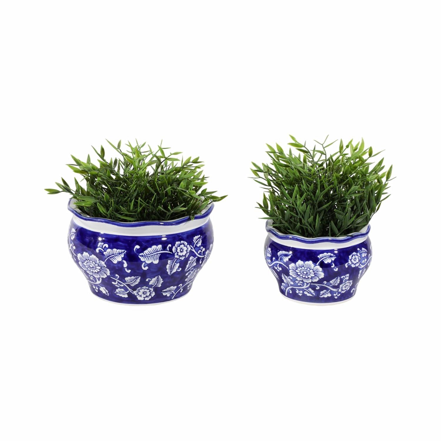 Sagebrook Home 2pc Chinoisere Ceramic Indoor Outdoor Planter Pots Blue/White: Hand-Painted, Rust-Resistant, No Assembly Required